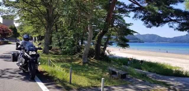 Japan motorcycle tour ninjatours Mt tazawa lake beautiful vista view mountains ocean  bmw R1250 GS