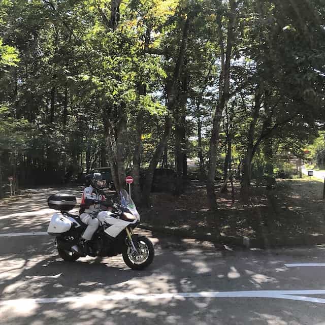 japan motorcycle tour ninjatours Nikko Bandai parking in trees