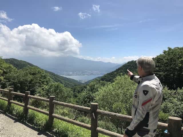 Japan Motorcycle tour ninjatours Matsumoto mountain view from parking rest area
