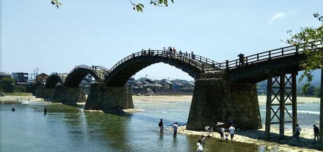 Japan motorcycle tours ninjaours Izumo bridges over river