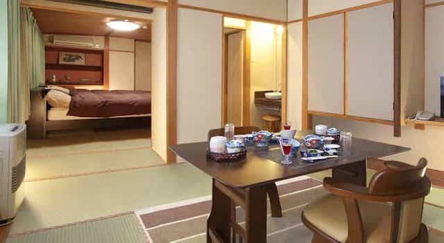 Japan motorcycle tour ninjatours ryokan entrance traditional japanese inn bedroom