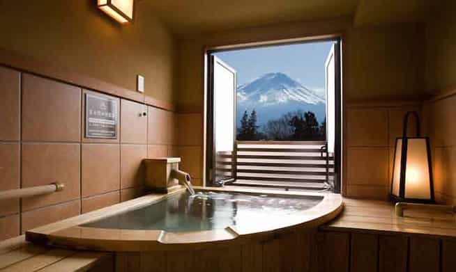 Mt Fuji deluxe accommodations ryokan hot springs view and indoor bath