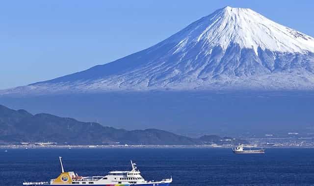 Japan motorcycle tour ninjatours Shimizu mt fuji view with ferry