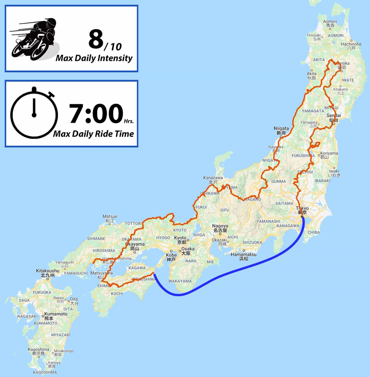 Map Japan Motorcycle touring long route ninjatours
