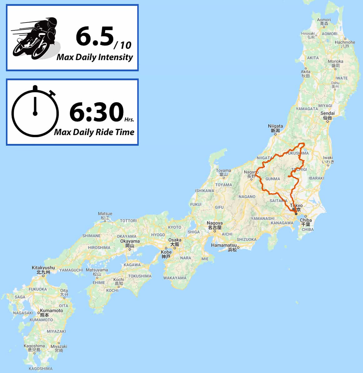 Japan motorcycle map route nikko hibara