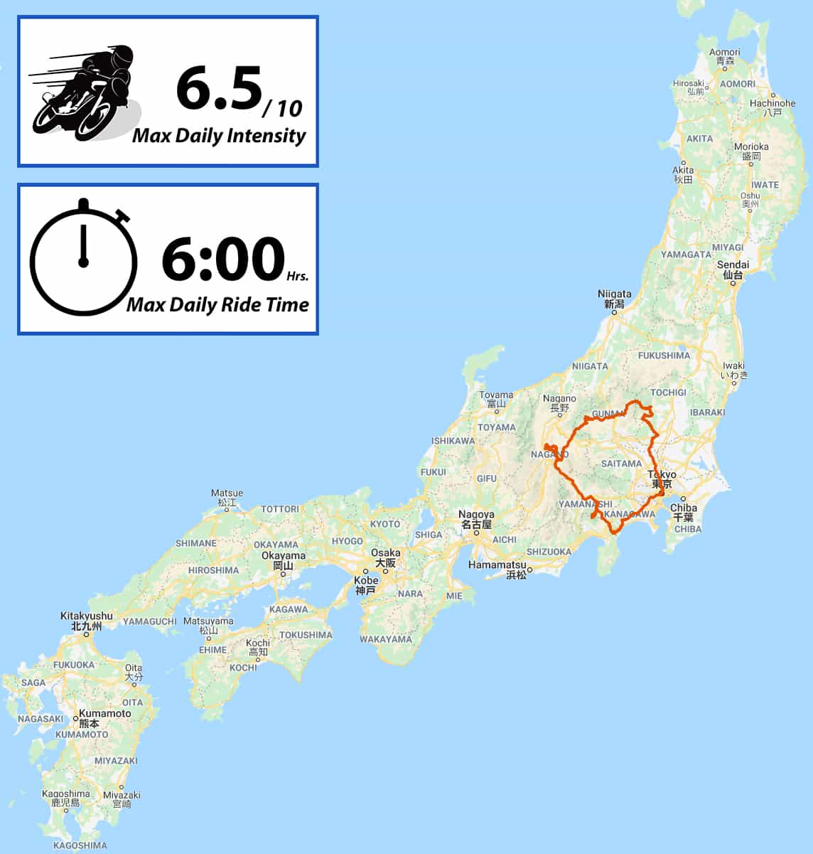 Motorcycle riding map japan balanced ninjatours central kusatsu fuji matsumoto 