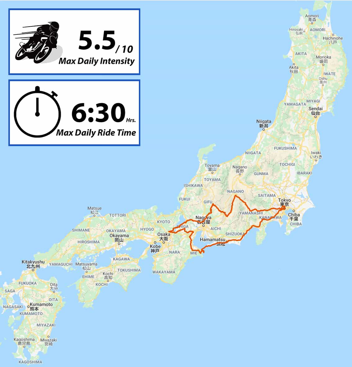 Motorcycle riding map japan balanced ninjatours tokyo kyoto fuji 