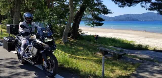 Ninjatours Japan motorcycle tour Hachimantai forest ride beach side road on BMW RS1200