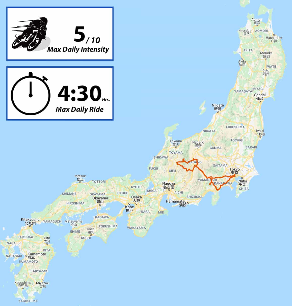 Japan motorcycle map route fuji takayama